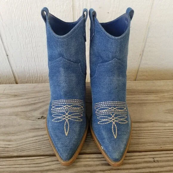 Marc Fisher Gidden Womens Blue Demin Western Bootie Boots 6 M - Picture 11 of 13